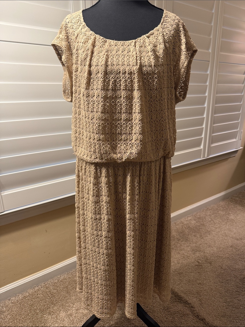 Luxology Beige Textured Short-Sleeve Jumpsuit
